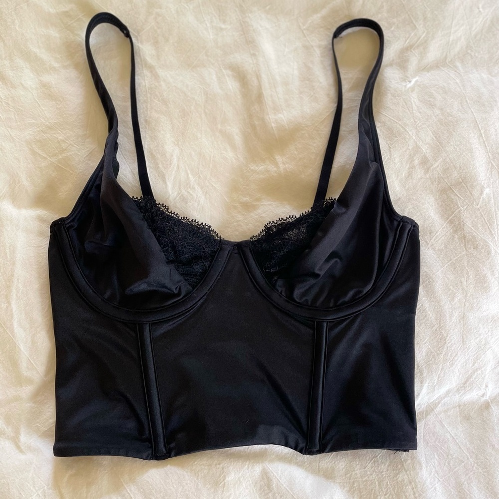 Abercrombie and fitch black lace and satin balconette corset